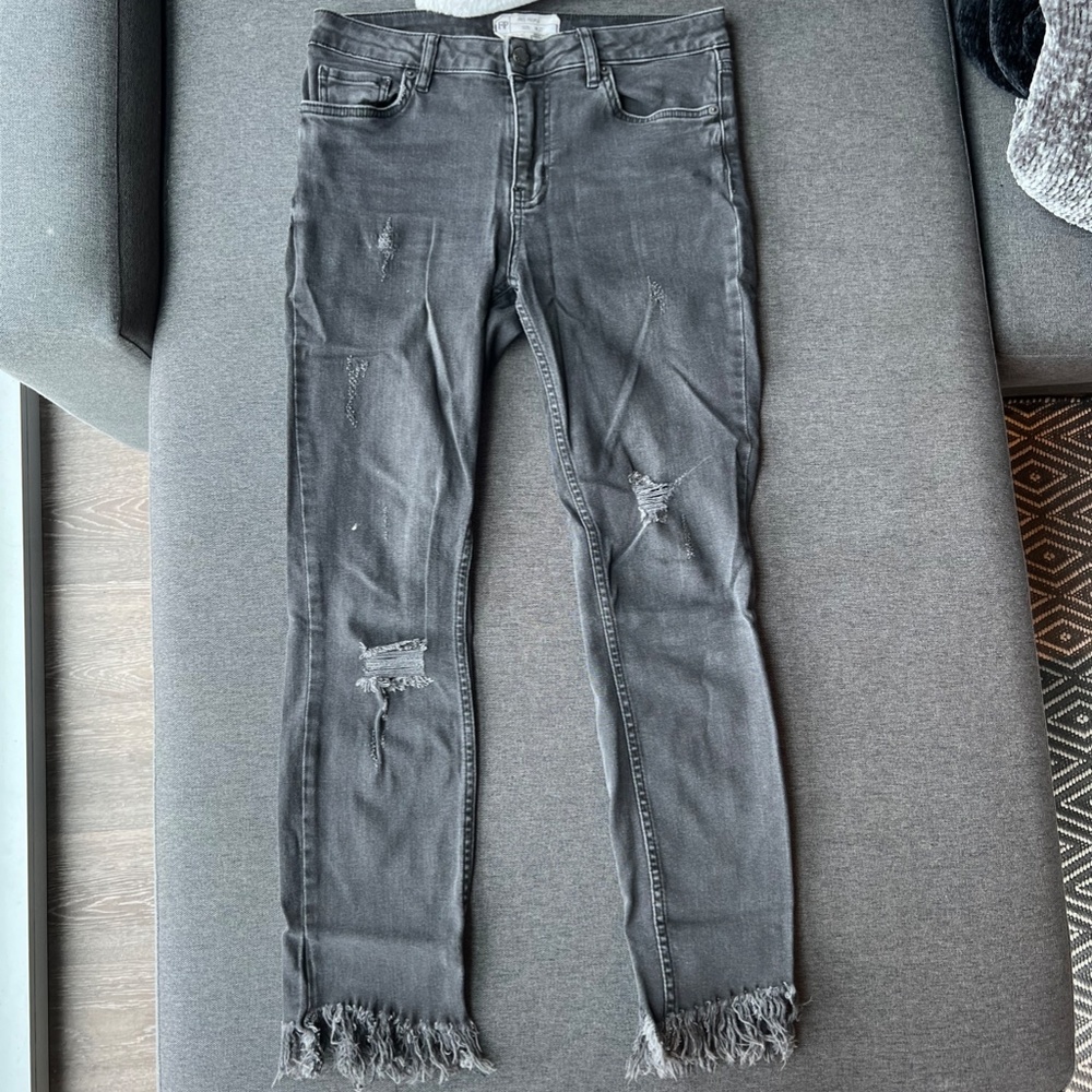 Free People Black Midrise Distressed Jeans